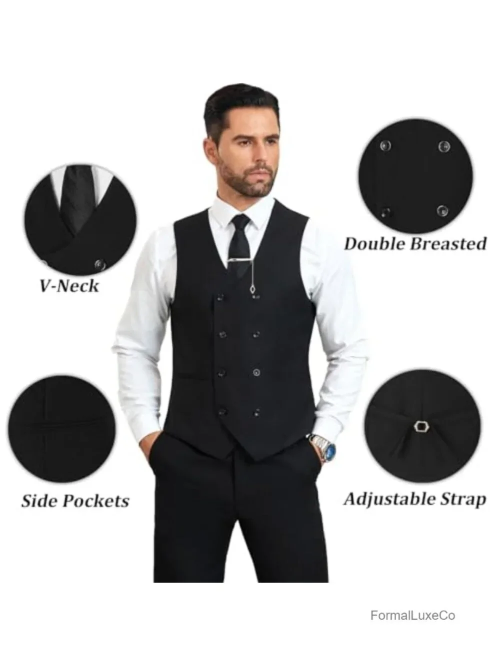 Men's 3 Piece Slim Fit Double Breasted Suit Set Tuxedo for Wedding Prom Groom
